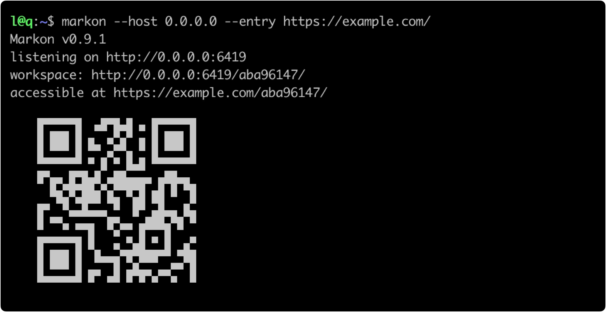 CLI 启动后显示访问链接和 QR 码,移动端扫码即可打开
