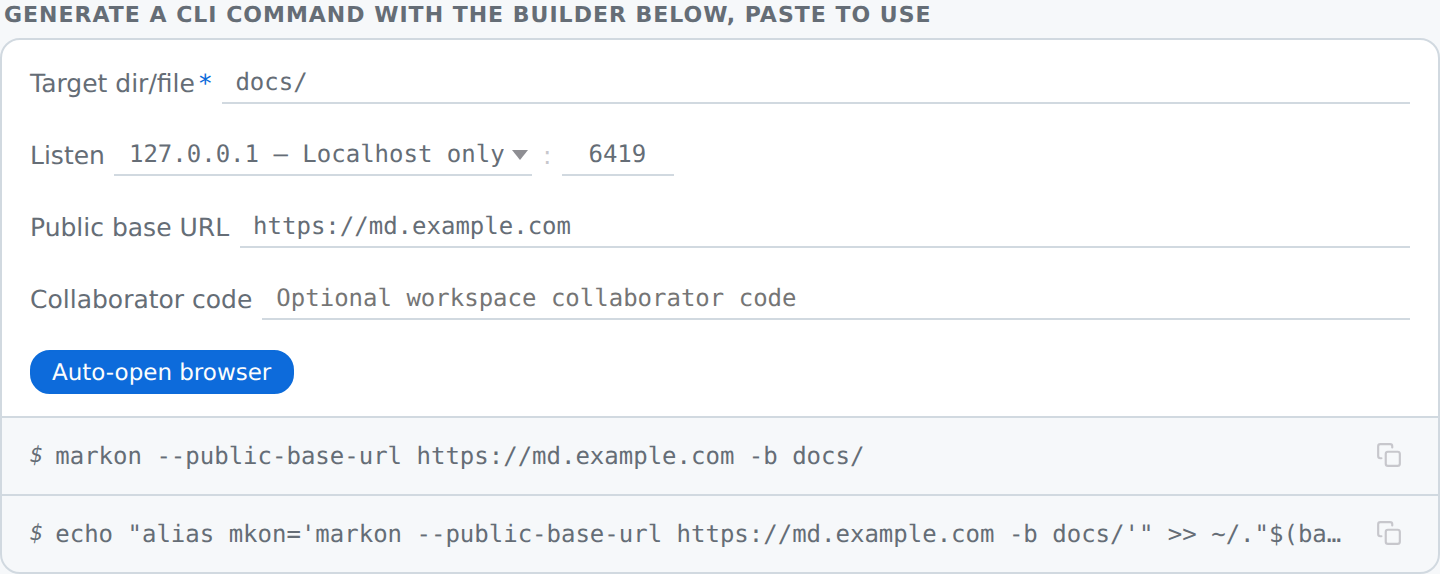 CLI command builder in the desktop app